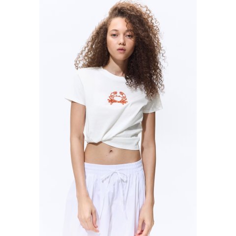 H&M Women s Motif T-Shirt Ivory