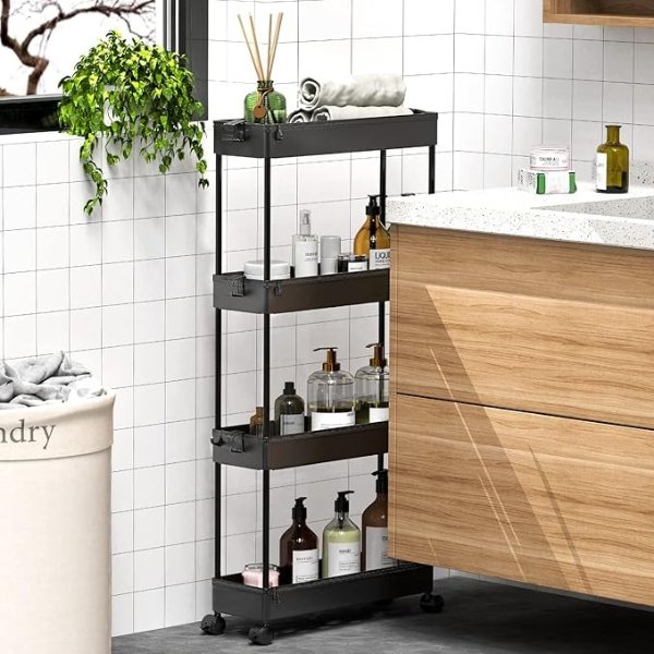 4-Tier Black Slim Storage Cart