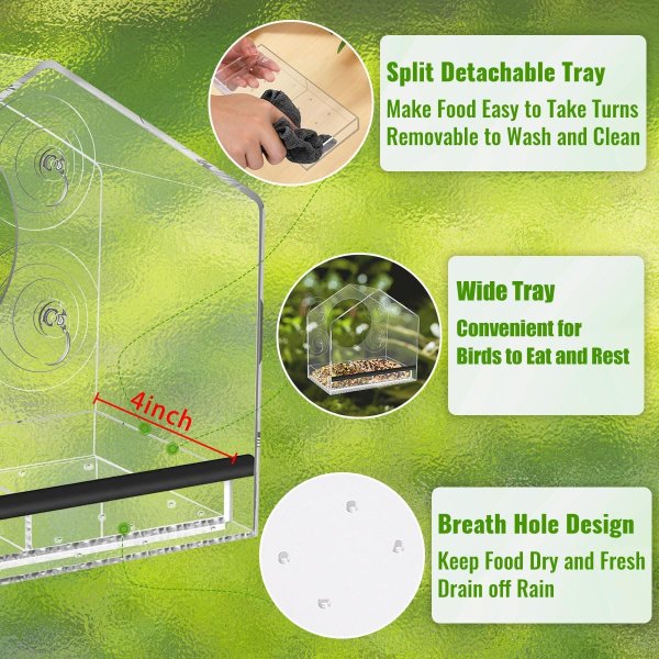 Clear Window Bird Feeder Removable Tray