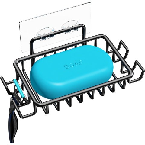 Nieifi Stainless Steel Soap Dish Black with 4 Hooks