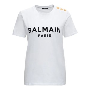 Balmain  白色圆领T恤 金色纽扣