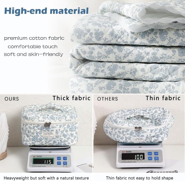 uekeboag Large Floral Cotton Makeup Bag for Women