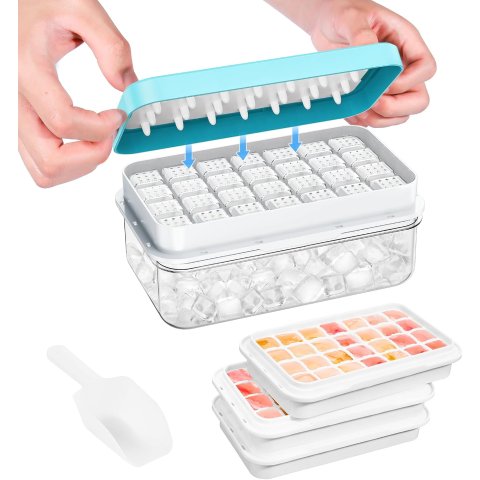 PHINOX Ice Cube Tray 84 Cubes with Lid Blue