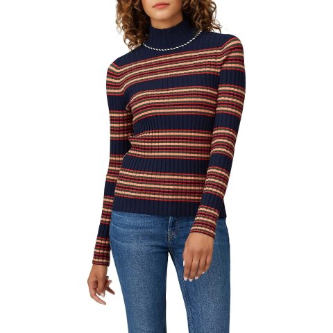 Tory Burch Navy Striped Turtleneck Sweater