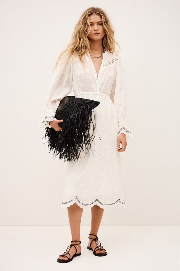  Prisco Jacquard Midi Dress Off-White