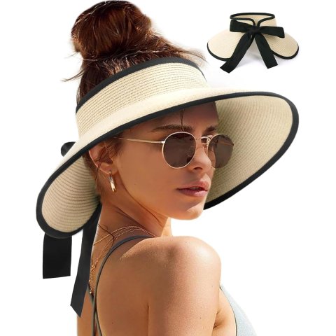 Women s Wide Brim Foldable Straw Sun Visor Hat