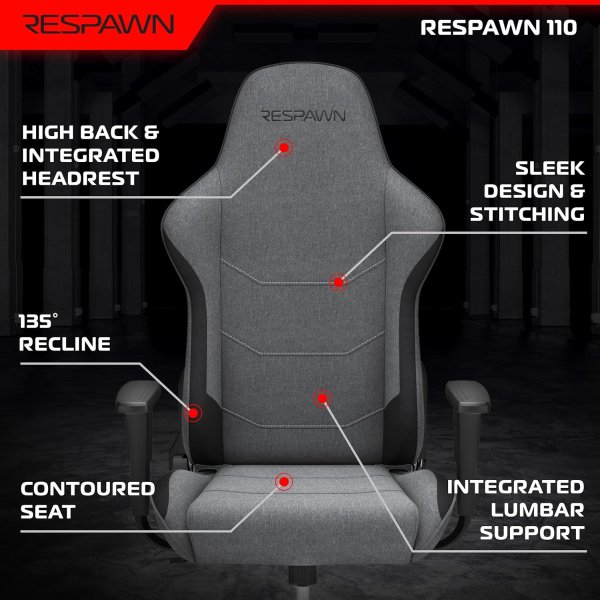 RESPAWN Respawn 110 Ergonomic Gaming Chair Gray High Back