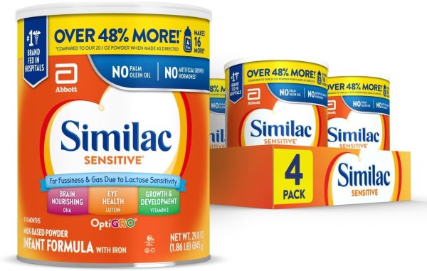 Similac 雅培敏感肌/防胀气婴儿奶粉超值4罐装 29.8盎司/罐