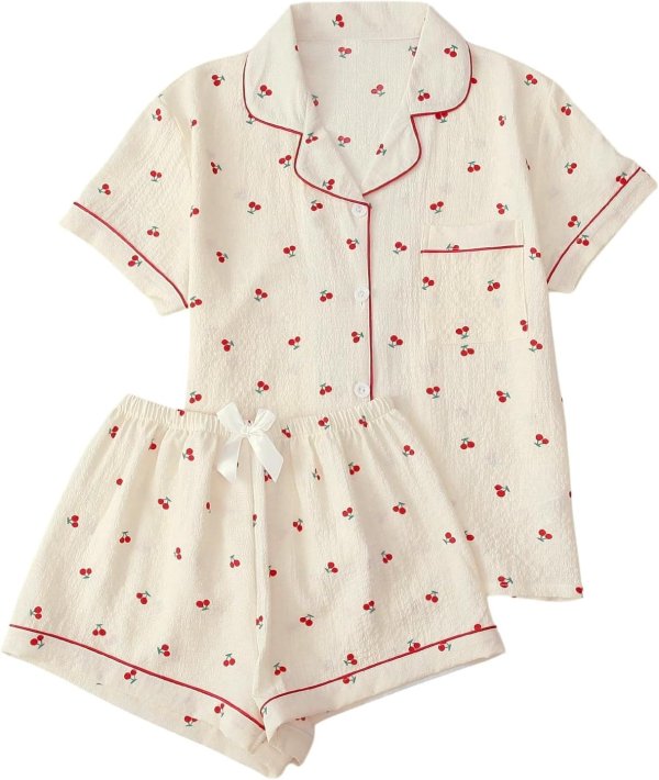 Women's Summer Button Shirt and Shorts Pajama Set
