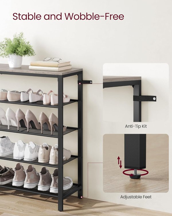 INDESTIC Shoe Rack Steel Frame 4-Tier Greige Black