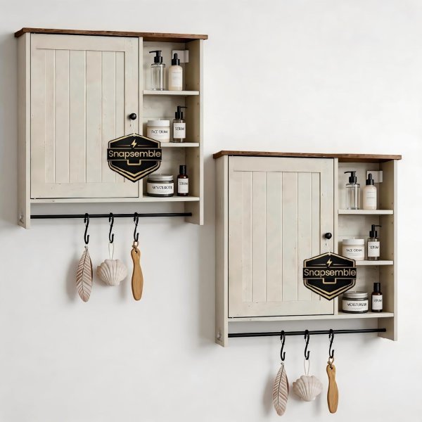 HOME Bathroom Wall Cabinets 2 Pack Rustic White Honey Brown