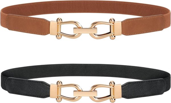 JASGOOD Women Elastic Skinny Belt Gold Buckle