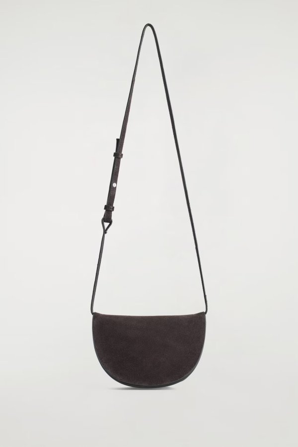 Curved Crossbody Bag Suede Dark Brown