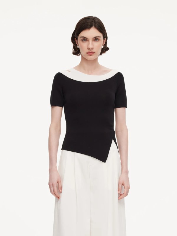 Tencel Color Block Women's Cut-Out Knit Top