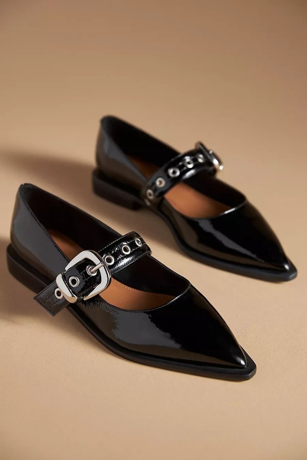  Pointed-Toe Mary Jane Flats Black