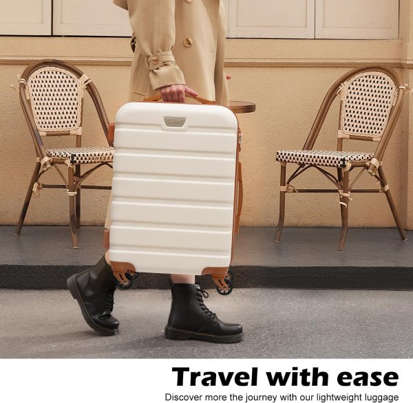 Coolife 20 Inch Hardshell Luggage 3 Piece Set Apricot White