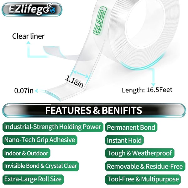 EZlifego Double Sided Nano Tape 16.5FT