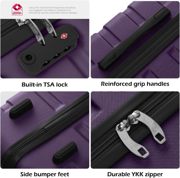 Coolife 3 Piece Hardshell Luggage Set Purple
