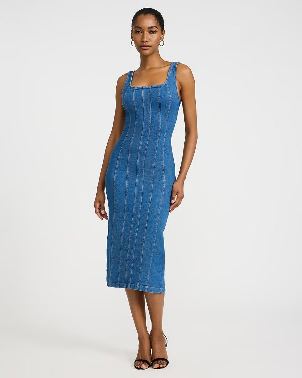 Stretch Denim Midi Dress