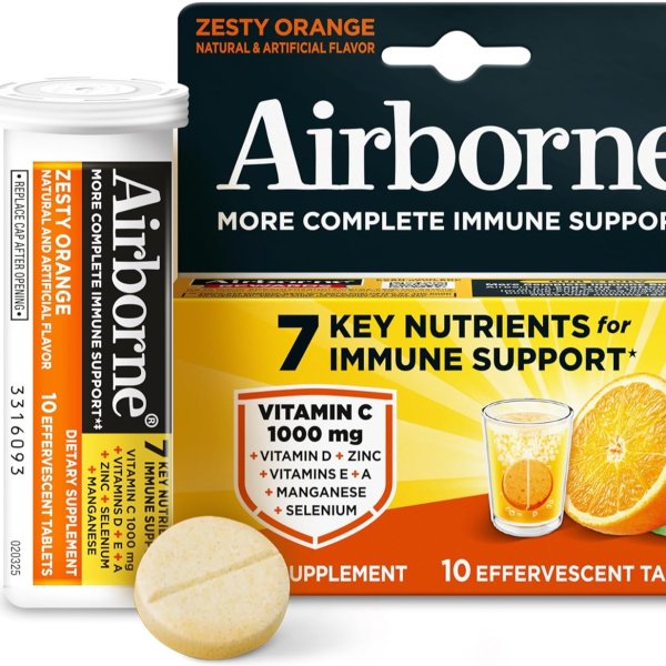 Airborne Effervescent Tablets Vitamin C 1000mg 10 Count Orange
