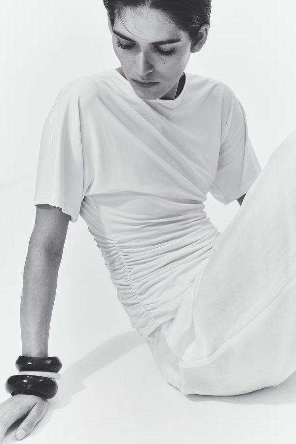  Women's Cream Draped Jersey Top