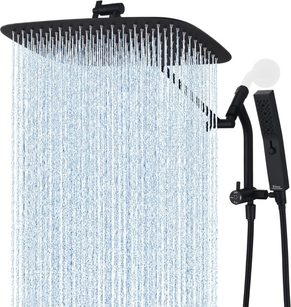 G-Promise 14 Inch All Metal Shower Head Set Matte Black
