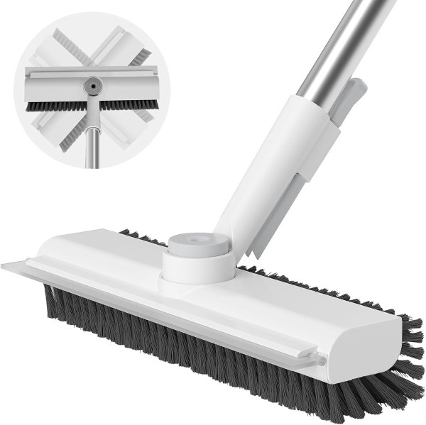 AIRU Long Handle Heavy-Duty Floor Scrub Brush 3 in 1 White