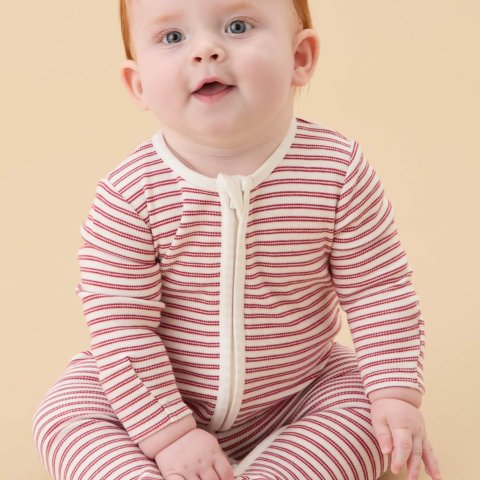 baby mori 红白条纹连体衣 拉链款
