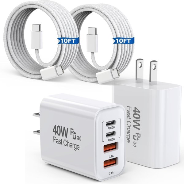 iPhone 10FT Woven USB C Cable 2-Pack 40W Fast Charging