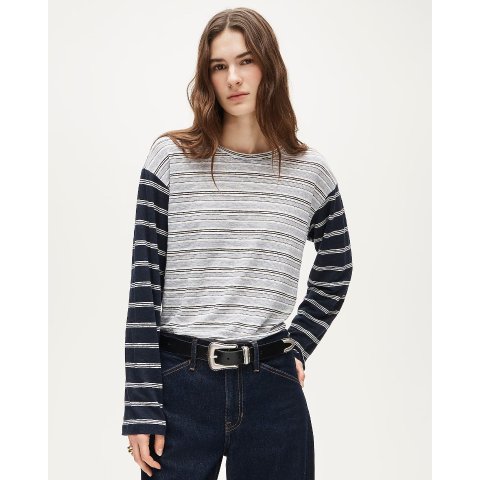 New relaxed linen long-sleeve T-shirt in stripe