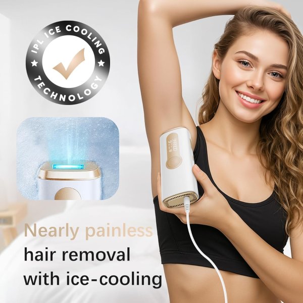 IPL Hair Removal Device Ice-Cooling Painless Full Body Face Off-White