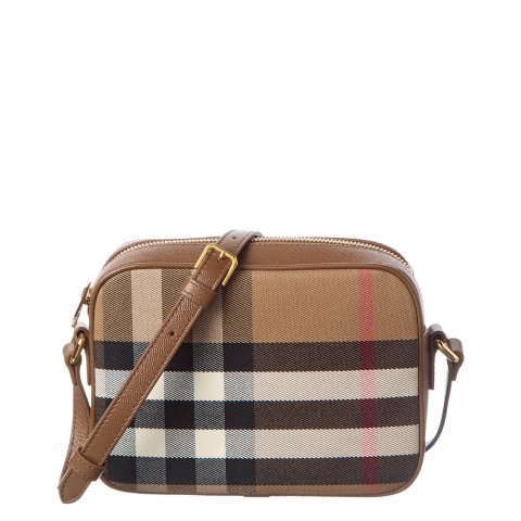 Small Check Canvas Leather Camera Bag