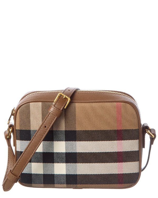 Small Check Canvas Leather Camera Bag
