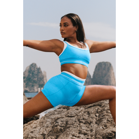 High-Waist Azure Blue White Shorts