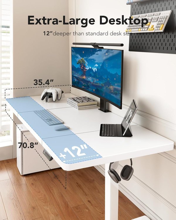 Electric Standing Desk 71x35 Inch White