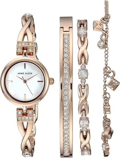 Anne Klein 银色水晶女士手表套装