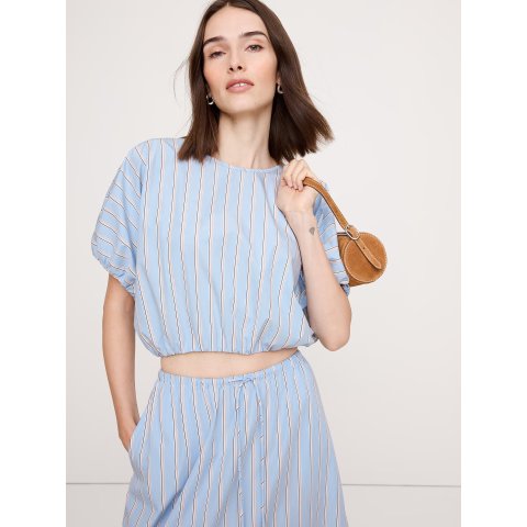 Banana RepublicBanana Republic Cotton Poplin Bubble-Hem Cropped Top