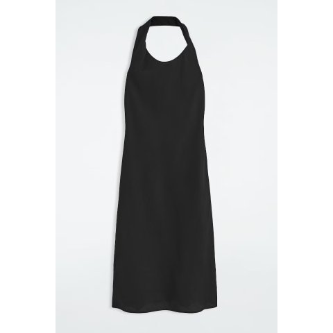 Twisted Linen-Blend Halterneck Dress Black