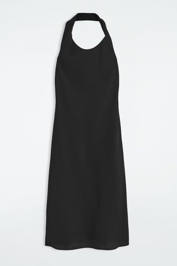 Twisted Linen-Blend Halterneck Dress Black