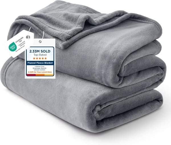 Bedsure GentleSoft Fleece Blanket Grey Queen 90x90 Inch