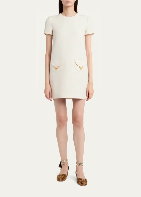 V-Logo Short-Sleeve Mini Dress