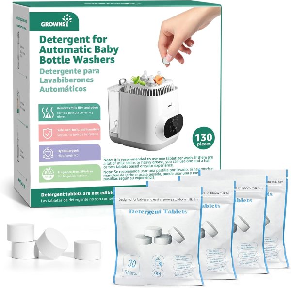 GROWNSY Detergent Washing Tablets 130 Count Baby Bottle Compatible