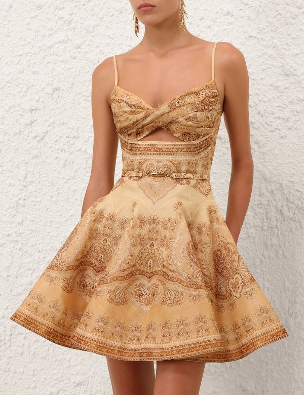 Zimmermann Luna Twist Mini Dress Tan