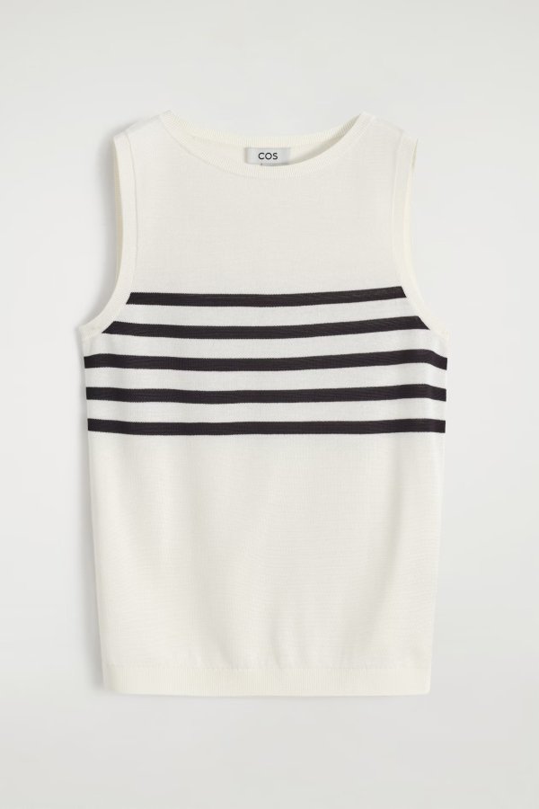 Striped Knitted Tank Top White