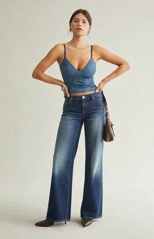 Pacsun Casey Low Rise Baggy Jeans Dark Blue