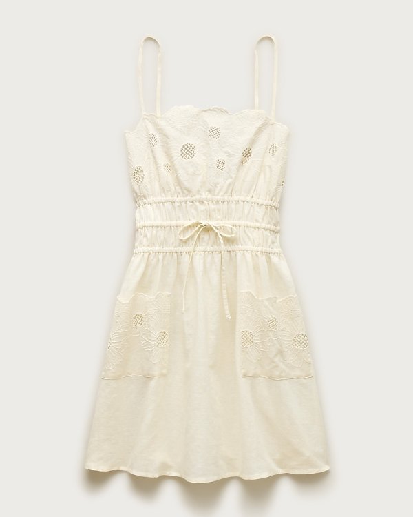 Embroidered mini dress in linen-cotton blend