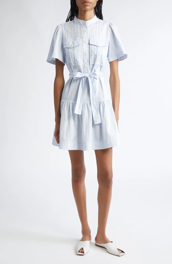 Clynton Variegated Stripe Short Sleeve Shirtdress Women