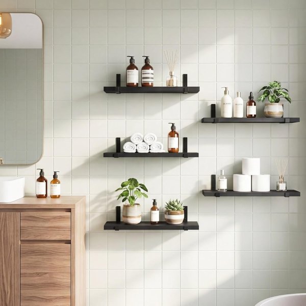 Fixwal Black Wall Mounted Shelves Set of 5