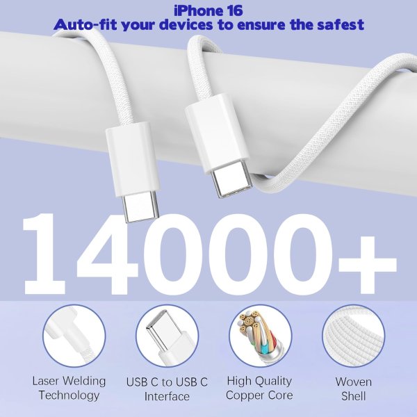 iPhone 10FT Woven USB C Cable 2-Pack 40W Fast Charging