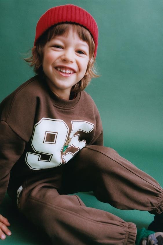 Embroidered Animal Number Sweatshirt Brown